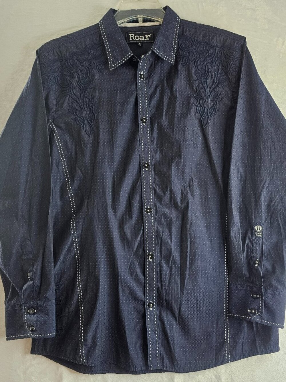 Roar Men Dress Shirt Cotton Blend Size XL Western Casual Button Down Dark Blue